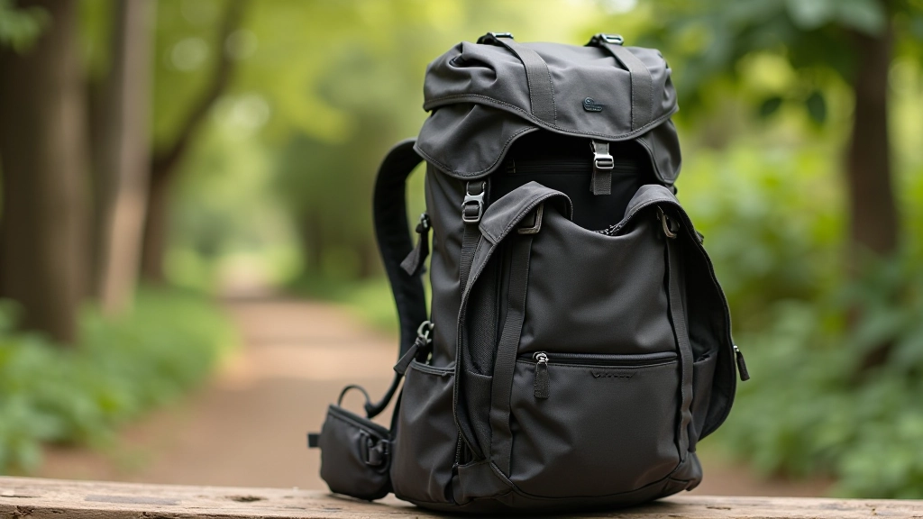 Mochila de trekking abierta mostrando su interior organizado con compartimentos, bolsillos laterales y sistema de ventilación