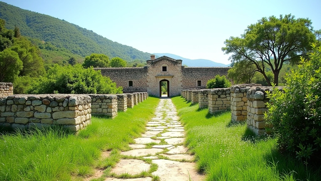 Vista panorámica de las ruinas jesuíticas de San Ignacio Miní con árboles alrededor